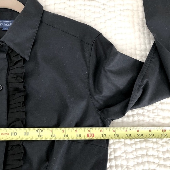 J. McLaughlin Ruffle Front Button Down Shirt Black Cotton Blouse Size 6 EUC - Picture 7 of 11